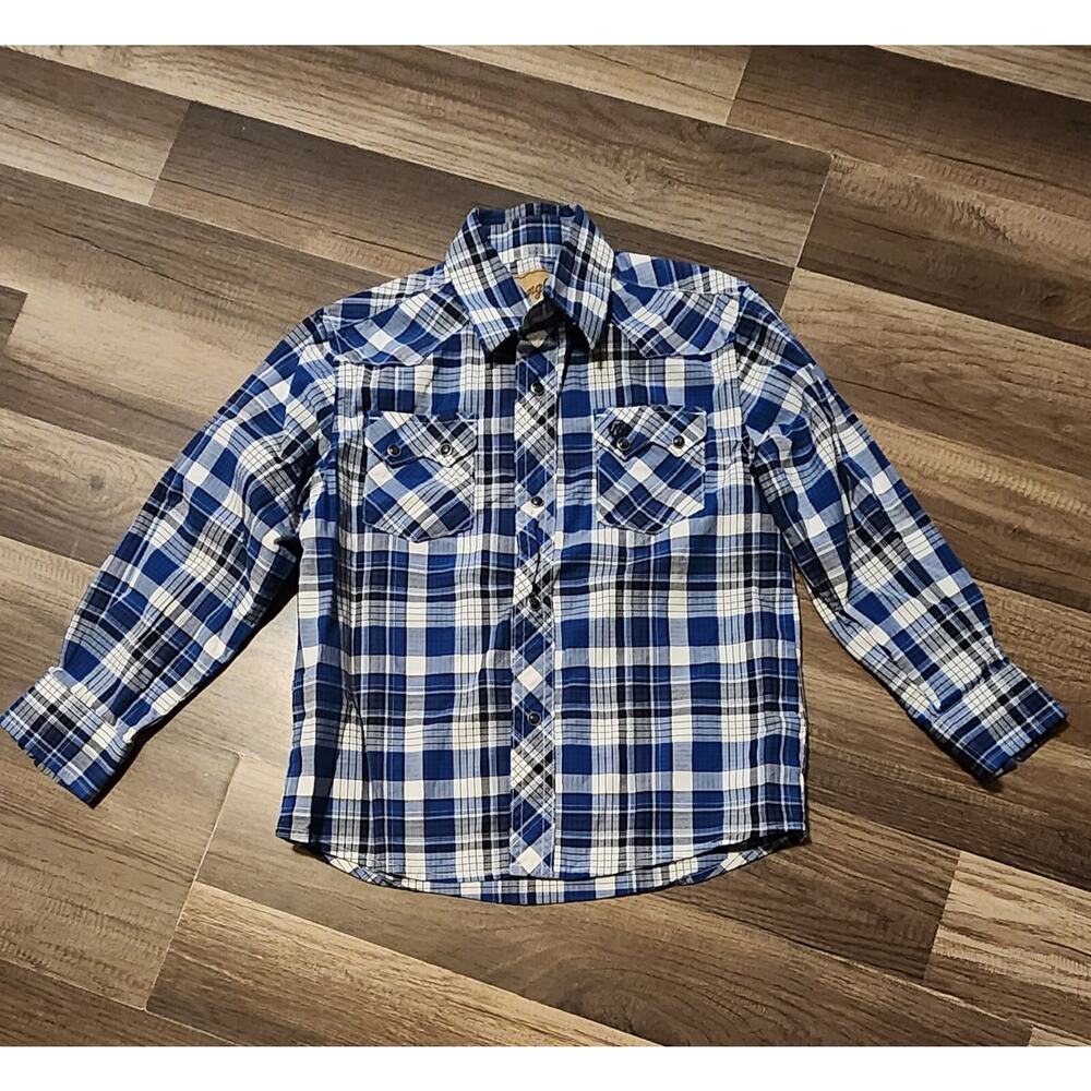 Wrangler Boys Snap Shirt. Size Small Blue And White 1185